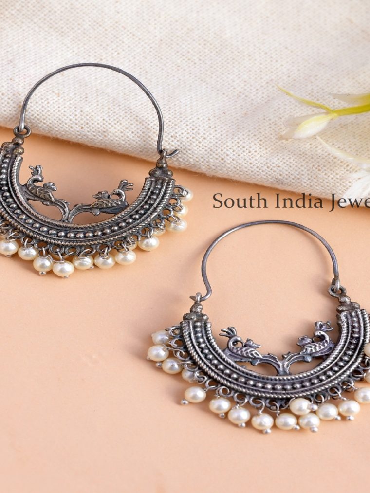 Trendy Oxidised Peacock Design Hoop Earrings