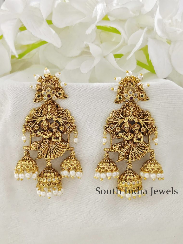 Amazing Antique Radha Krishna Chandelier Pearl Jhumka Earrings