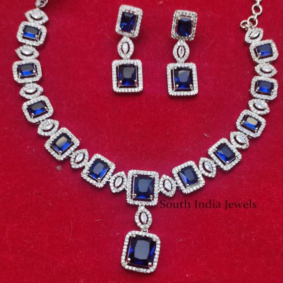 Amazing BLue Platinum Finish Necklace