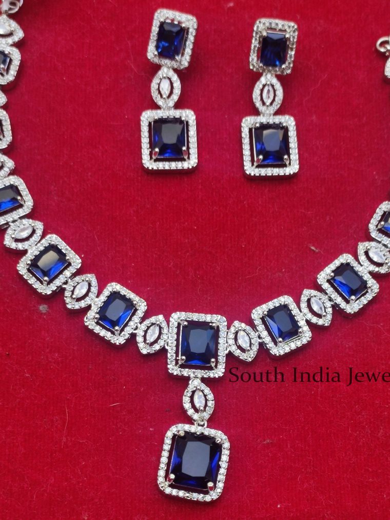 Amazing BLue Platinum Finish Necklace