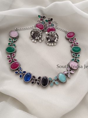 Amazing Multi Stone German Silver Necklace