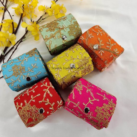 Assorted Colors 4inch Cylinder Shape Zari Work Bangle Box for Return Gift