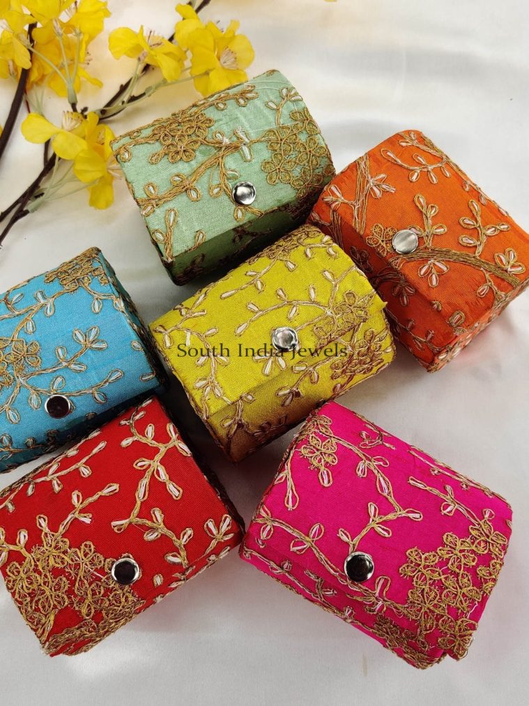 Assorted Colors 4inch Cylinder Shape Zari Work Bangle Box for Return Gift
