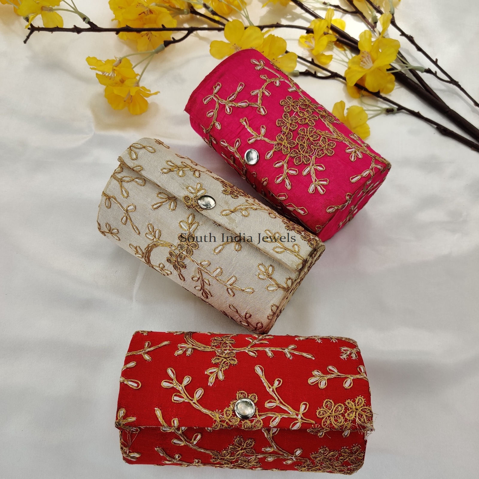 Assorted Colors 6 Inch Cylinder Shaped Zari Work Bangle Box for Return Gift