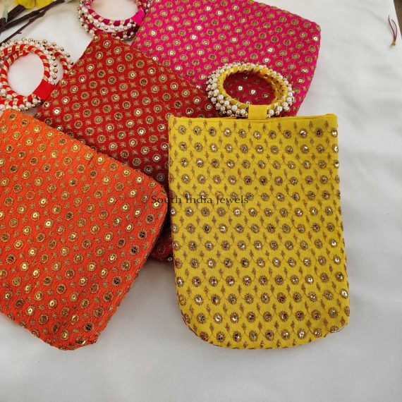 Assorted Colors Zari Work with Handle Medium Size Return Gift Bag
