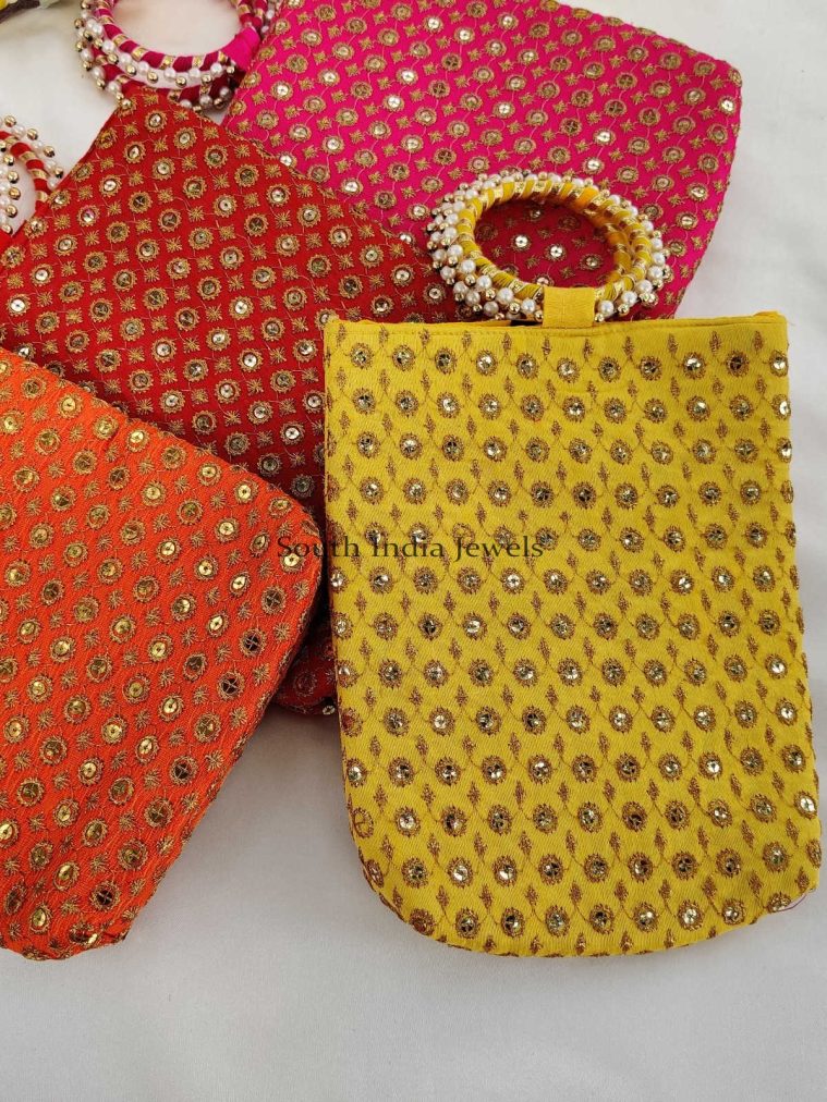 Assorted Colors Zari Work with Handle Medium Size Return Gift Bag