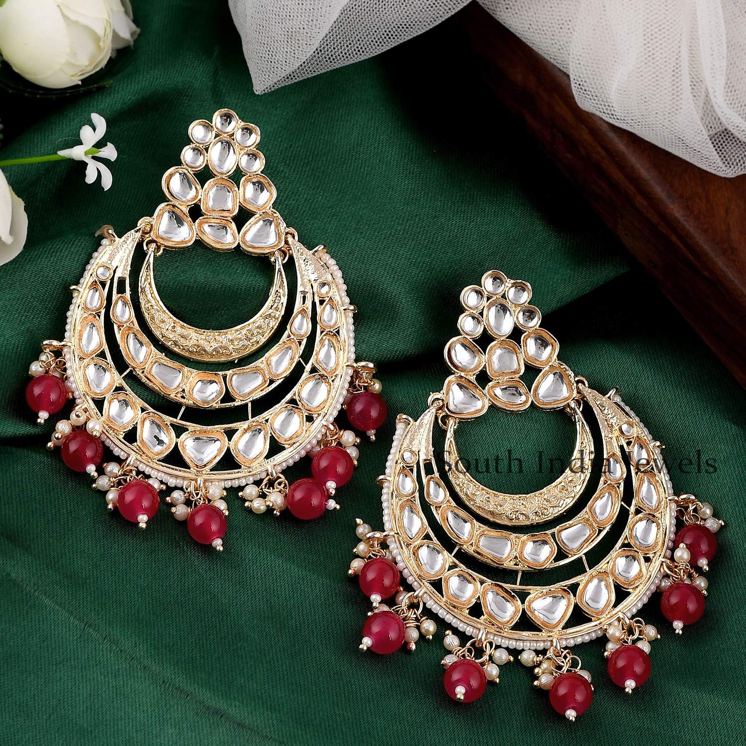 Auraa Trends Earrings  Buy Auraa Trends 22Kt Gold Plated Kundan  Traditional Red Earring For Women Online  Nykaa Fashion