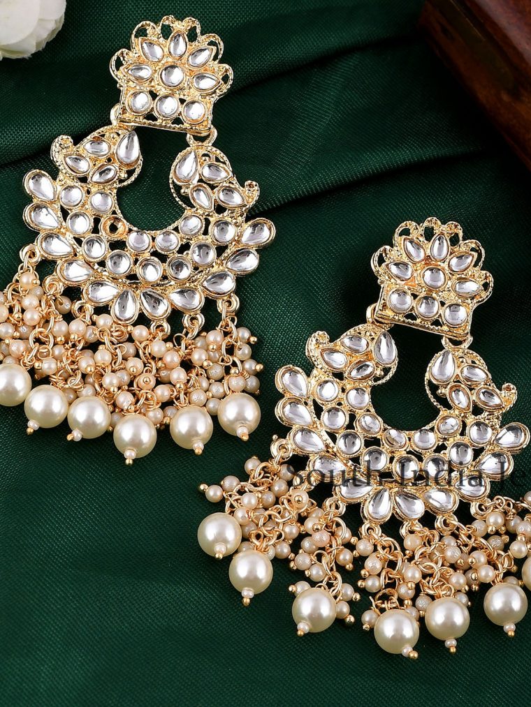 Classic Kundan and Pearl Chandbali Earrings