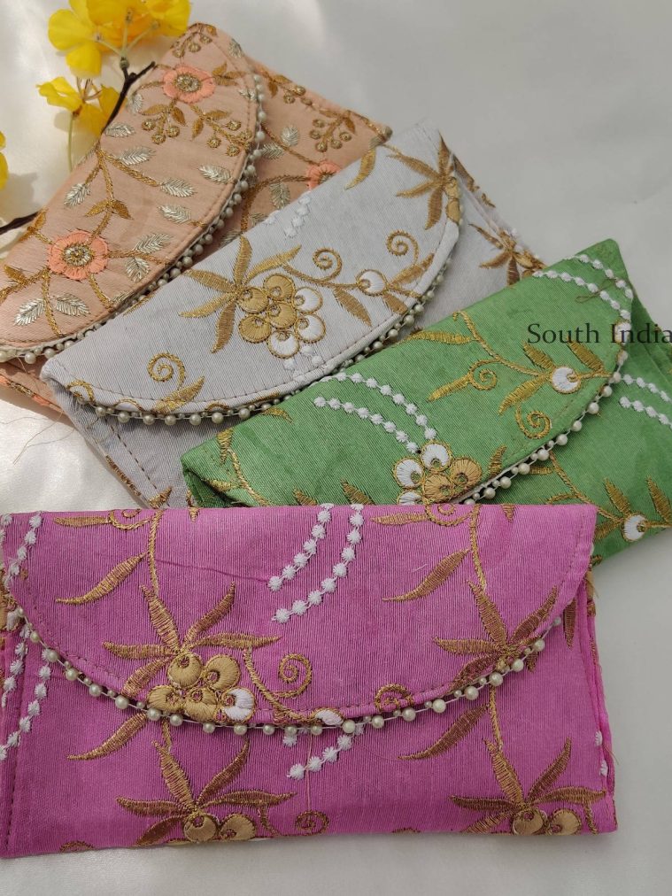 Colourful Floral Thread Embroidered Work Assorted Colours Purse for Return Gift