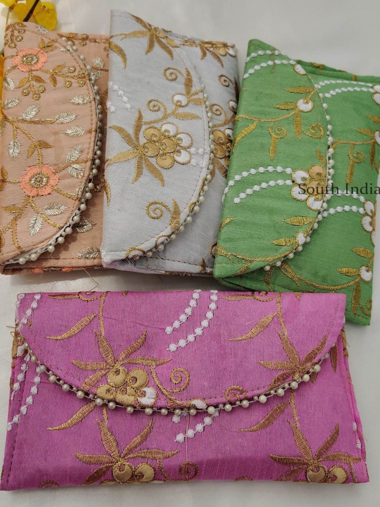 Colourful Floral Thread Embroidered Work Assorted Colours Purse for Return Gift