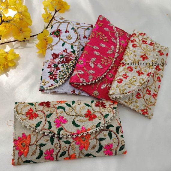 Colourful floral Embroidered work Assorted colours Purse for Return Gift