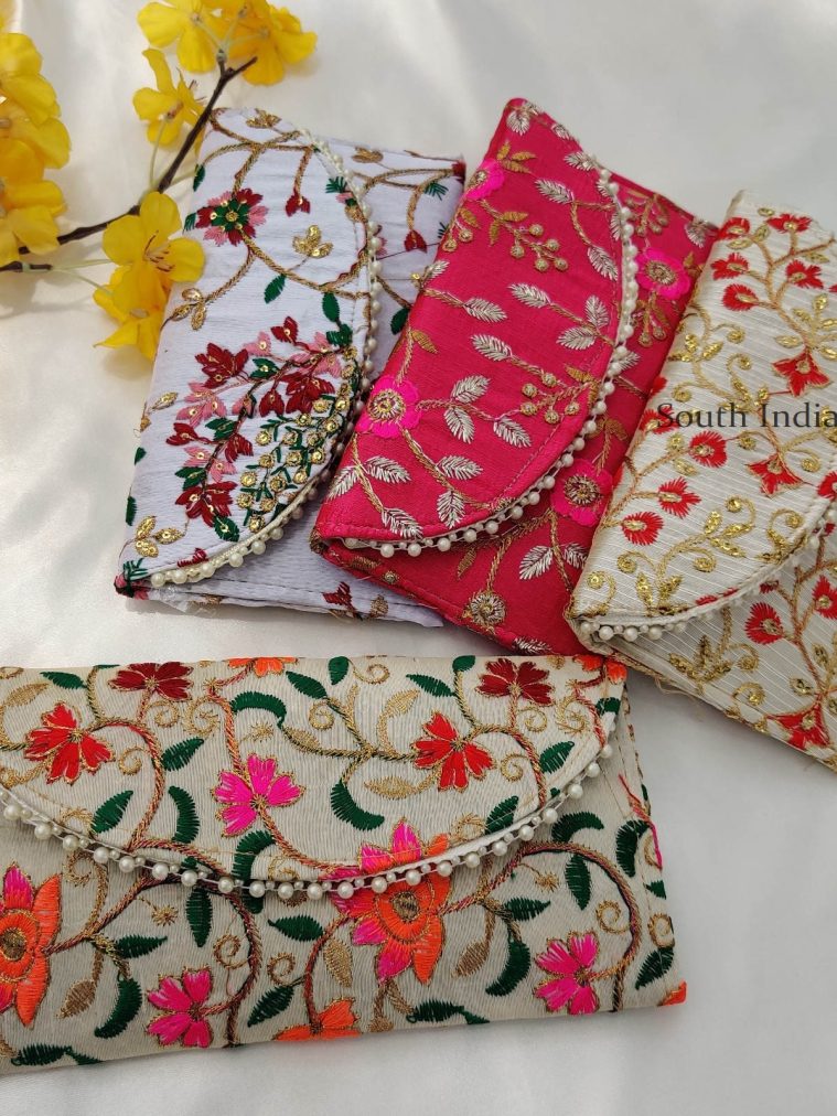 Colourful floral Embroidered work Assorted colours Purse for Return Gift