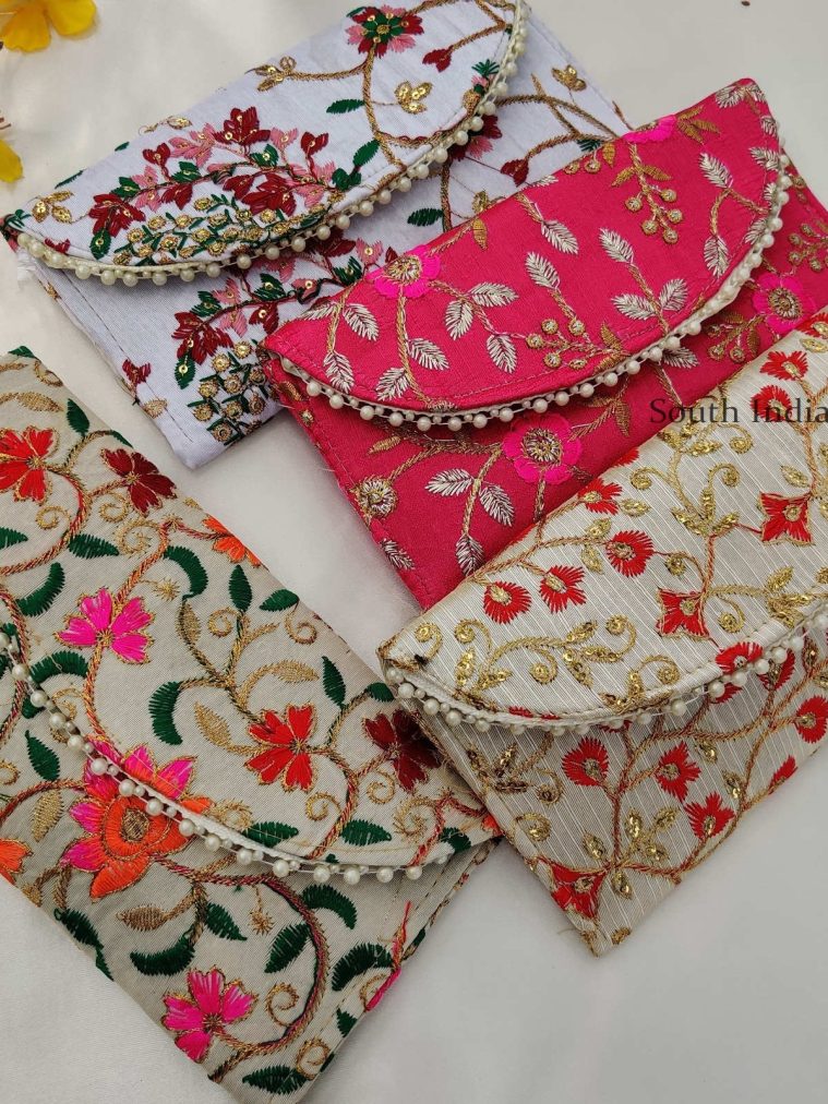 Colourful floral Embroidered work Assorted colours Purse for Return Gift