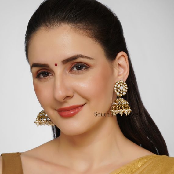 Elegant Copper Mirror & Pearls Jhumka Earrings