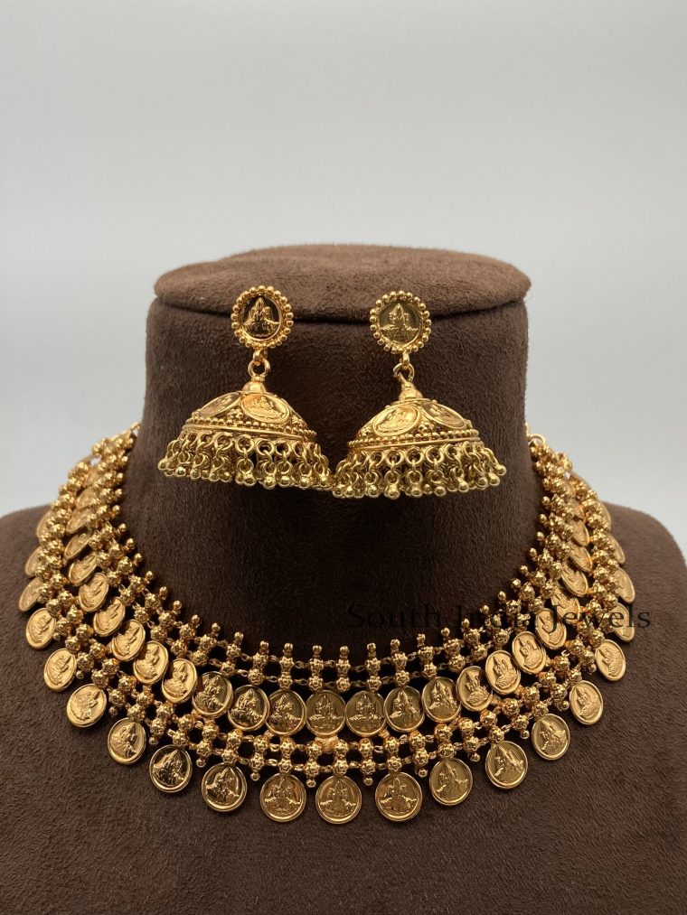 Elegant Double Line Kasumala Necklace with Jhumkas