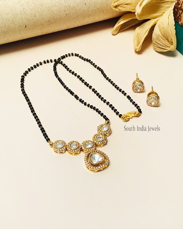 Everlasting Black Beaded Kundan Polki Diamond Mangalsutra With Earrings