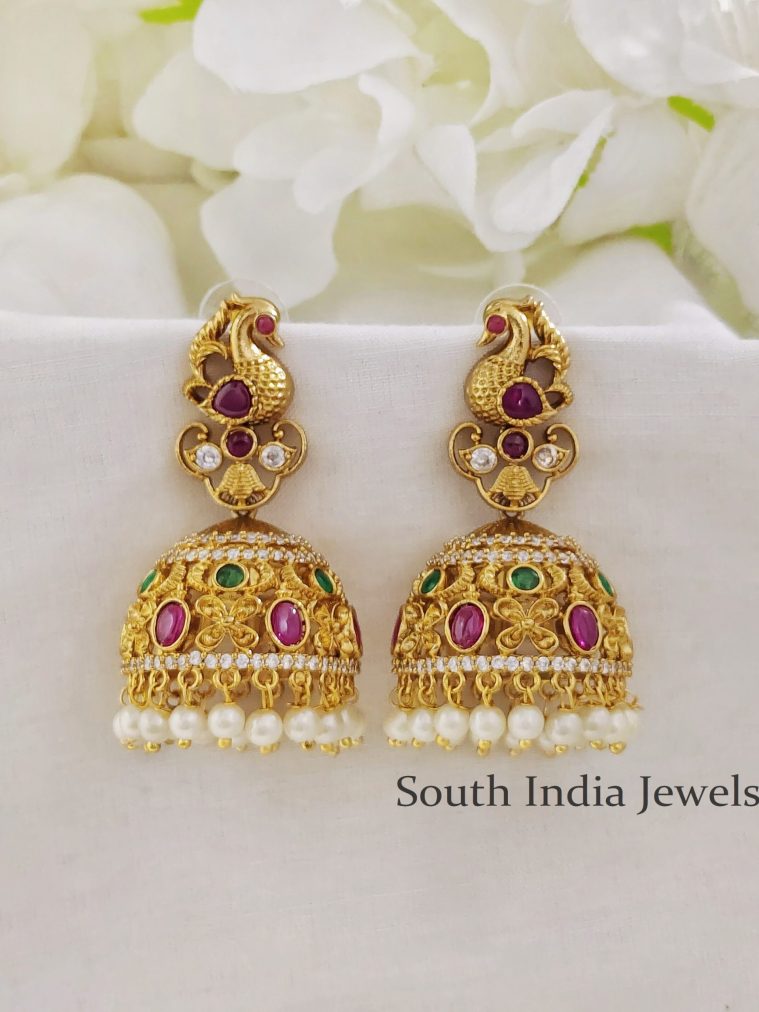 Fantastic Matt Peacock CZ Jhumka Earrings