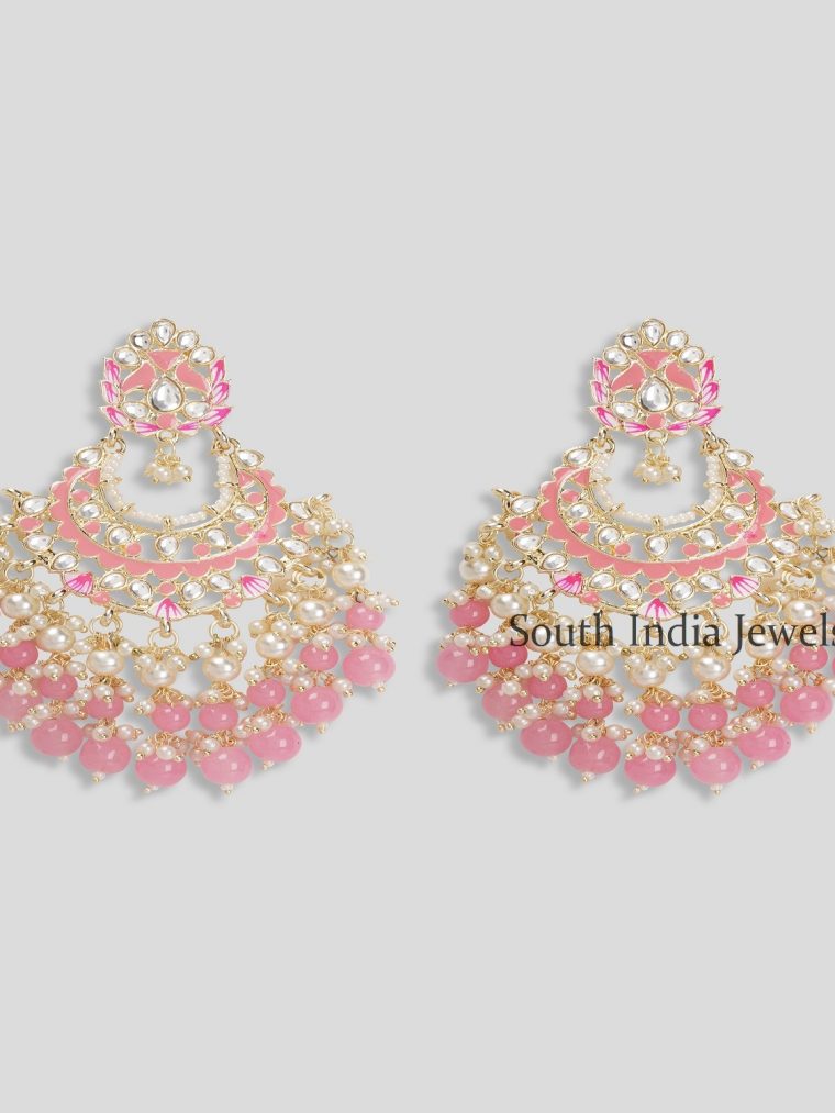 Fantastic Pink Kundan and Pearls Layered Brass ChandBali Earrings