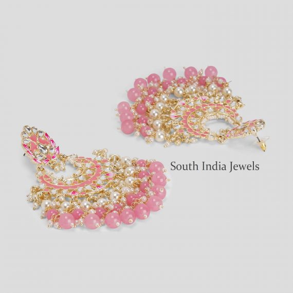 Fantastic Pink Kundan and Pearls Layered Brass ChandBali Earrings