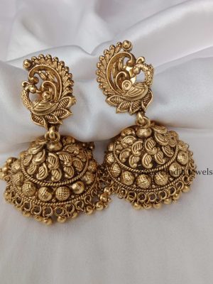 Glittering Gold Finish Peacock Jhumkas