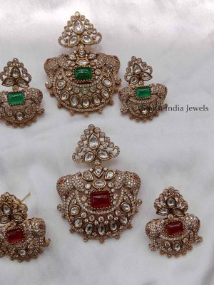 Glittering Victorian Stone Elephant Pendant Set