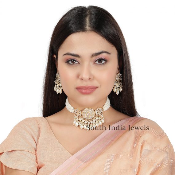 Gorgeous Kundan and Pearls Copper Necklace With Pearls Drops 01