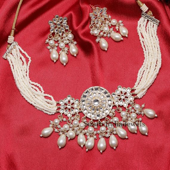 Gorgeous Kundan and Pearls Copper Necklace With Pearls Drops