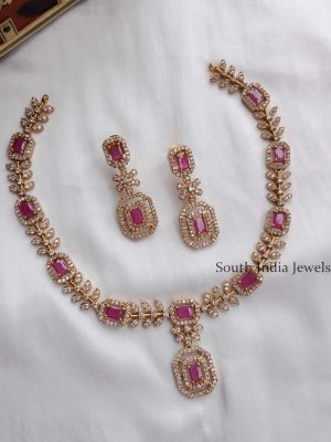 Gorgeous Rectangle Ruby In Leaf Pattern Necklace