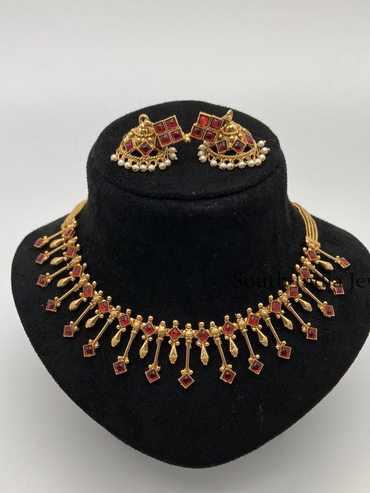 Gorgeous Square Kemp Spike Necklace with Jhumkas