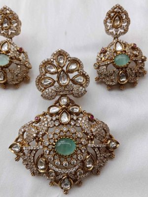 Gorgeous Victorian Stone Peacock Pendant Set