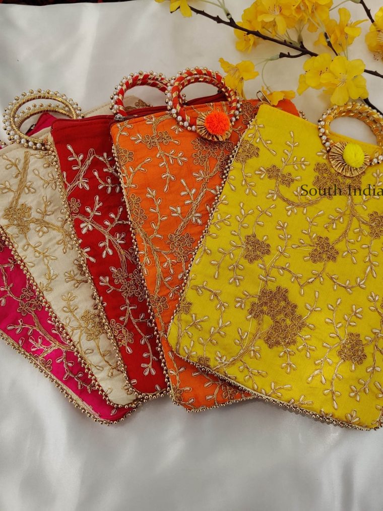 Grand Zari work with handle Return Gift option Assorted colour bag