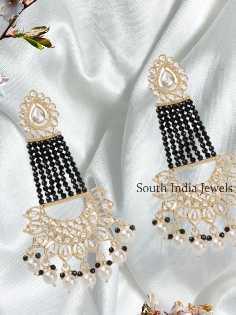 Marvelous Black Glossy Stones Jhoomar Style Chandbali Earrings