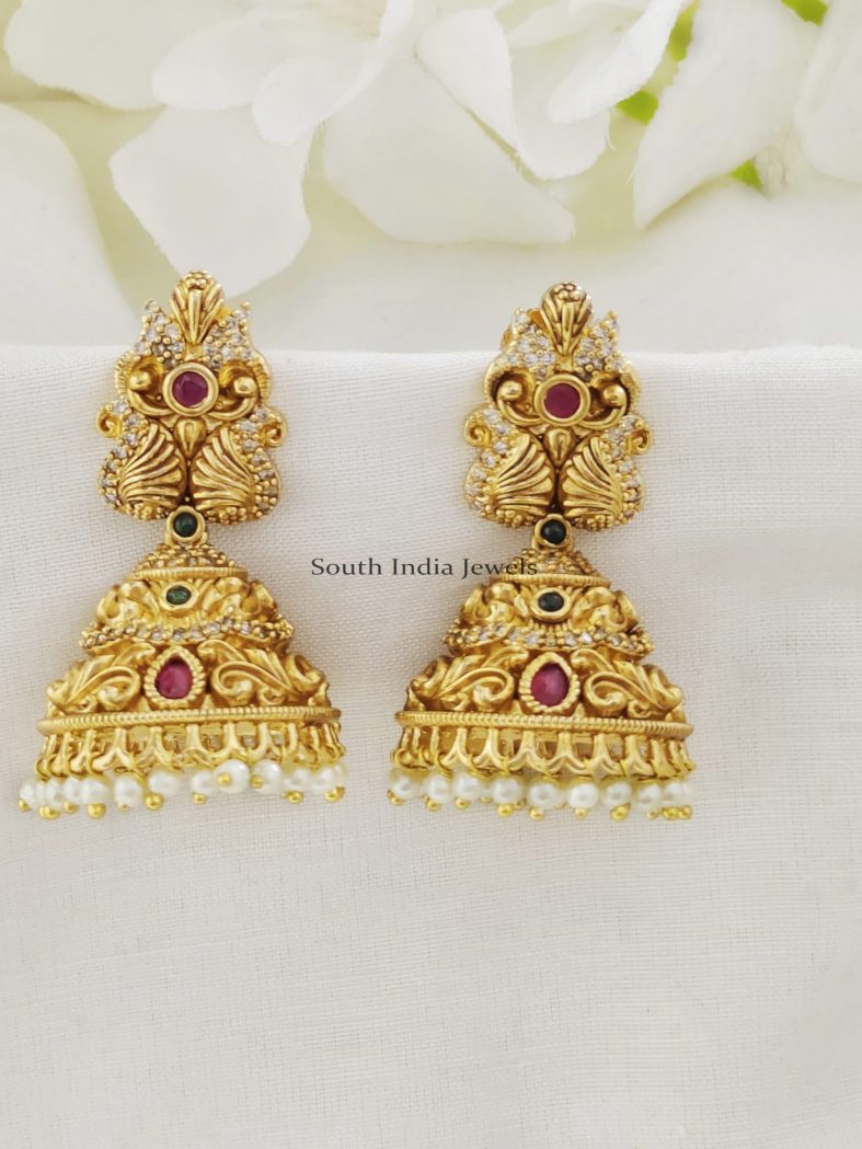 Matte Gold CZ Stone Jhumka