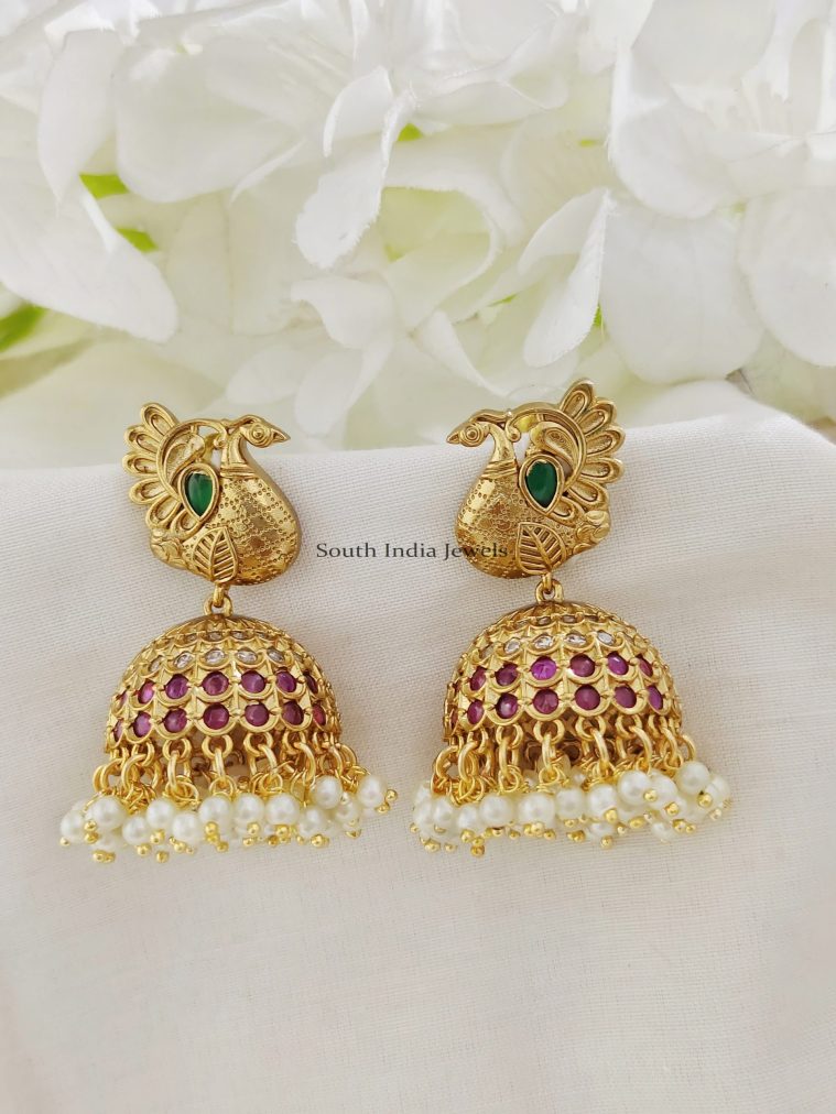 Matte Gold Peacock Kemp Jhumka