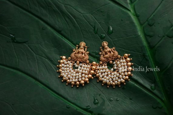 Matte Lakshmi Pearl & Gold Beads Chandbali Earrings