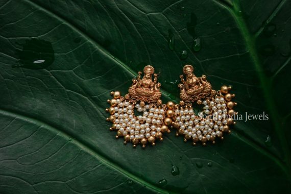 Matte Lakshmi Pearl & Gold Beads Chandbali Earrings
