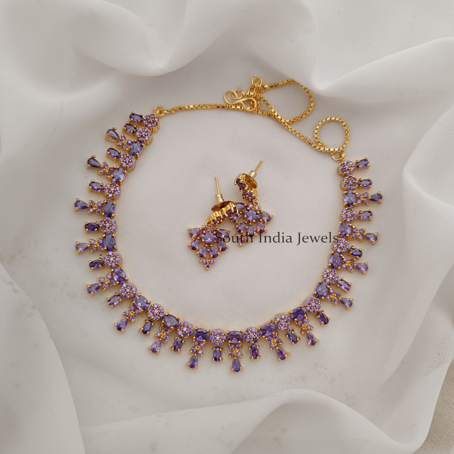 14K White Gold Purple Amethyst & Diamond Necklace