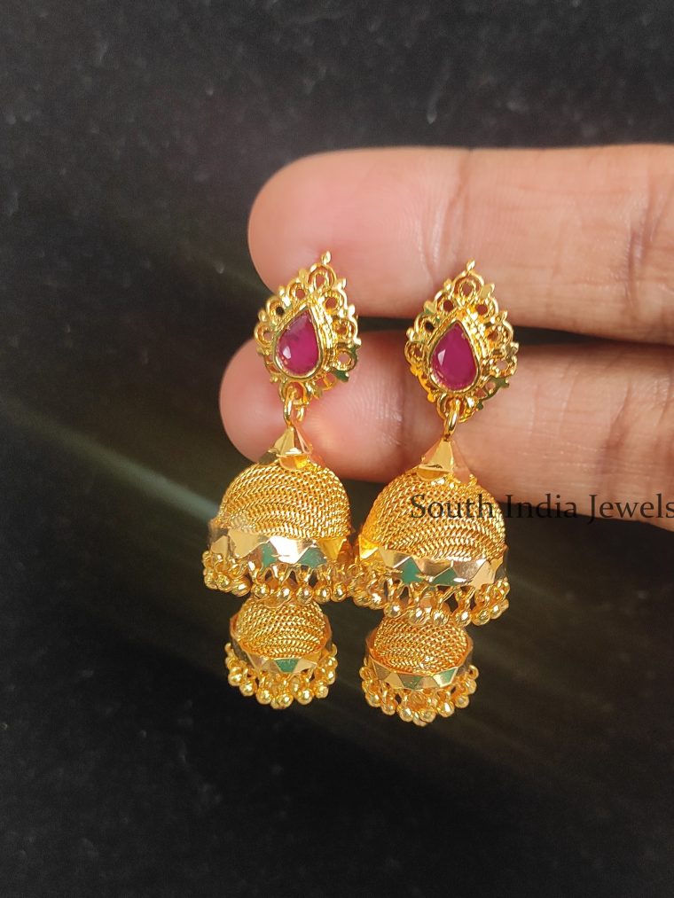 Two Layers Ruby Stone Jhumkas