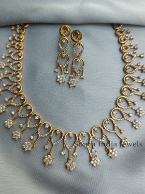 Stunning AD Floral Necklace with Earrings