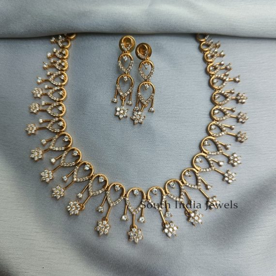 Stunning AD Floral Necklace with Earrings