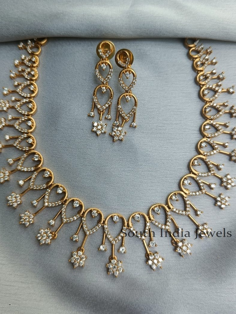 Stunning AD Floral Necklace with Earrings