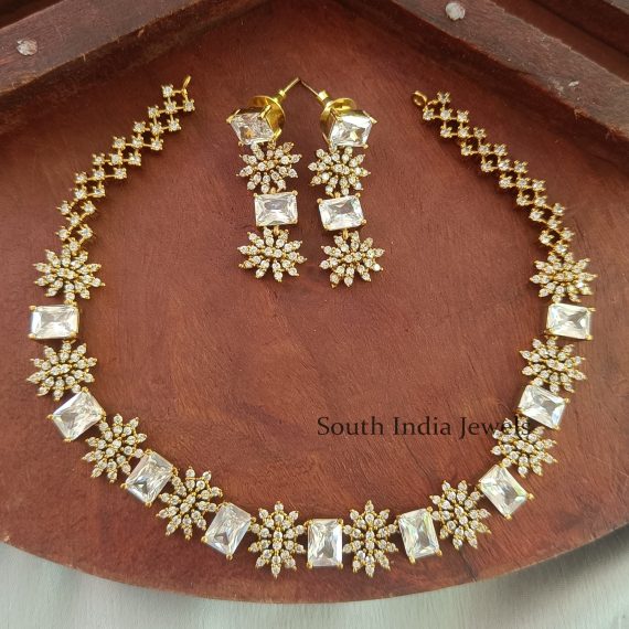 Stunning AD Square Necklace with Earrings