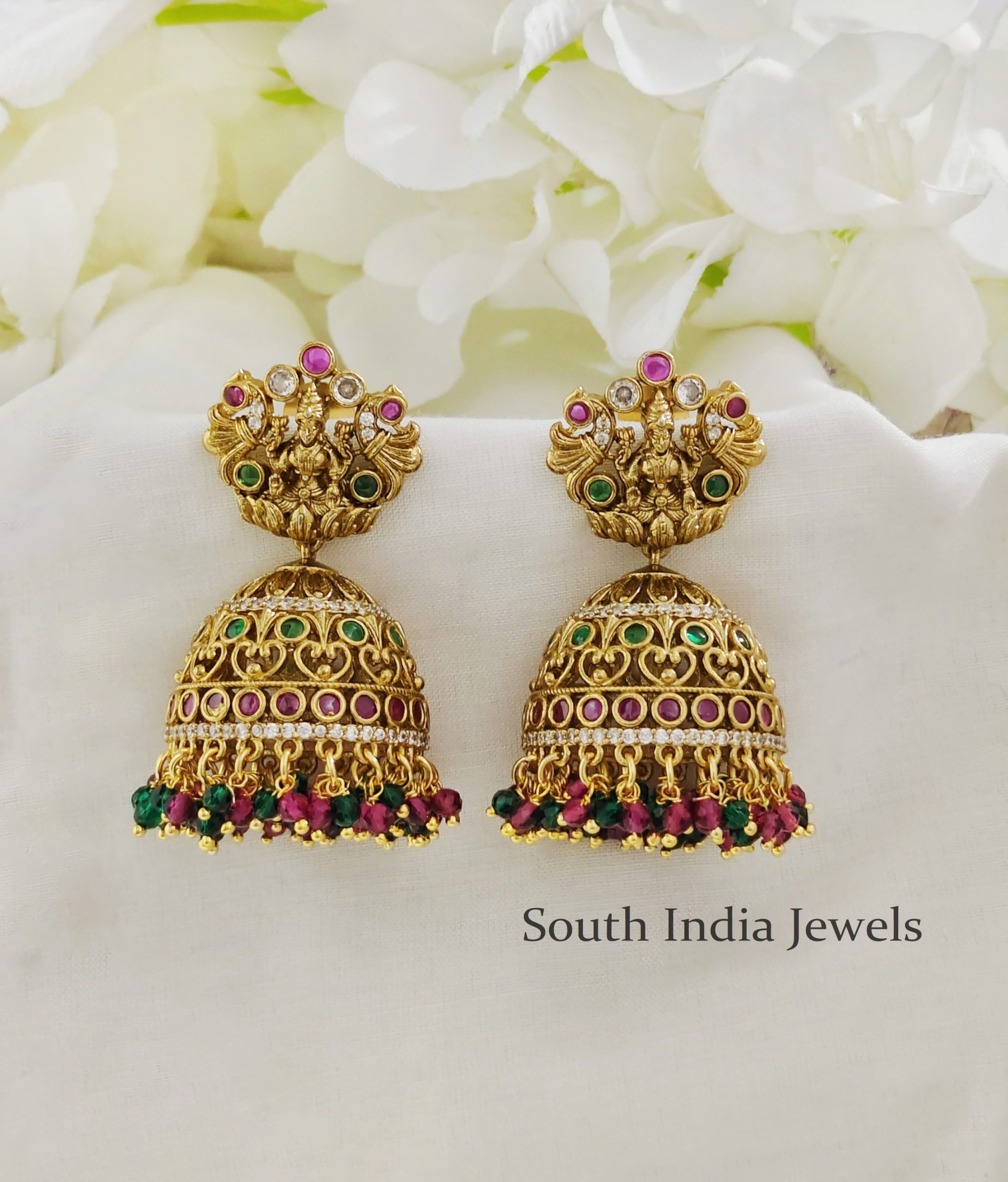 Silver And Alloy Temple Style Antique Gold Plated Jhumki Earrings