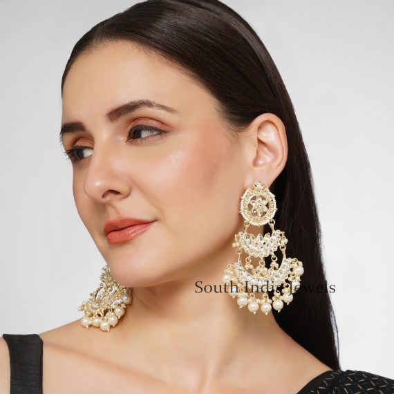 Stunning Kundan and Pearl Studded Layered Brass ChandBali Earrings ...