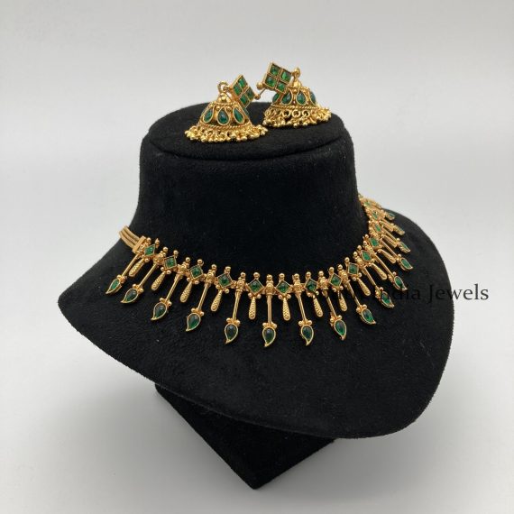 Trendy Leaf Kemp Spike Necklace with Jhumkas 01