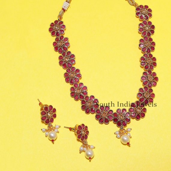 Antique gold simple ruby necklace - Indian Jewellery Designs