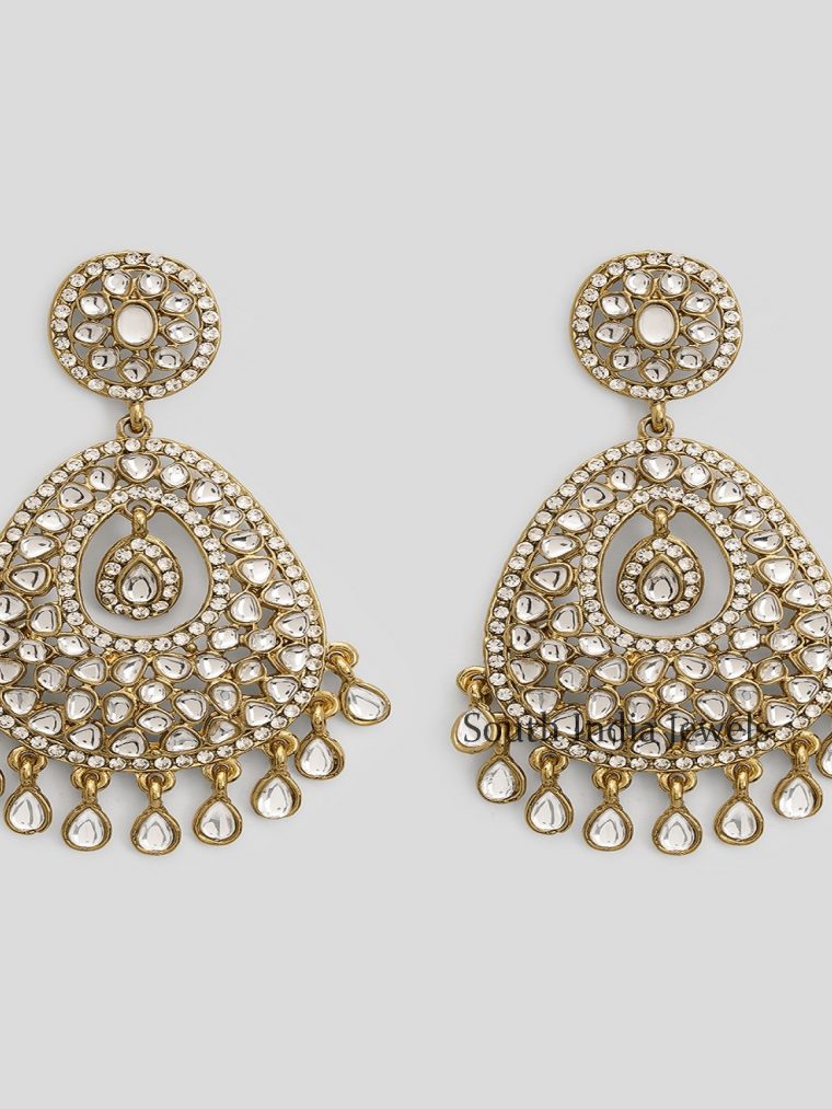 Wonderful Copper Kundan studded Teardrop Big Earrings