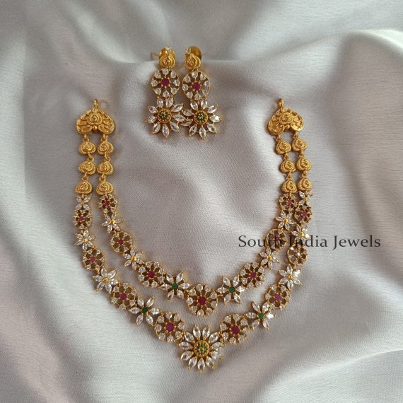 Wonderful Two Layer Multicolor Bridal Necklace with Earrings