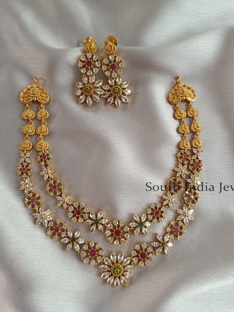 Wonderful Two Layer Multicolor Bridal Necklace with Earrings