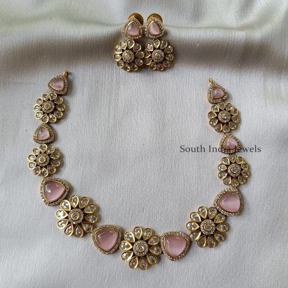 Charming Pink Floral Victorian Necklace Set